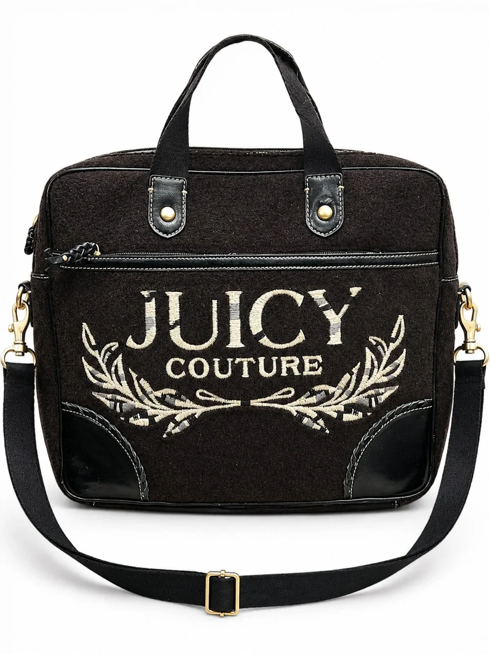 Vintage Y2K Juicy Couture Computer Bag Black Terry Cloth Laptop Messenger